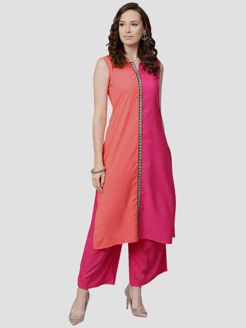 ziyaa pink & peach straight kurta