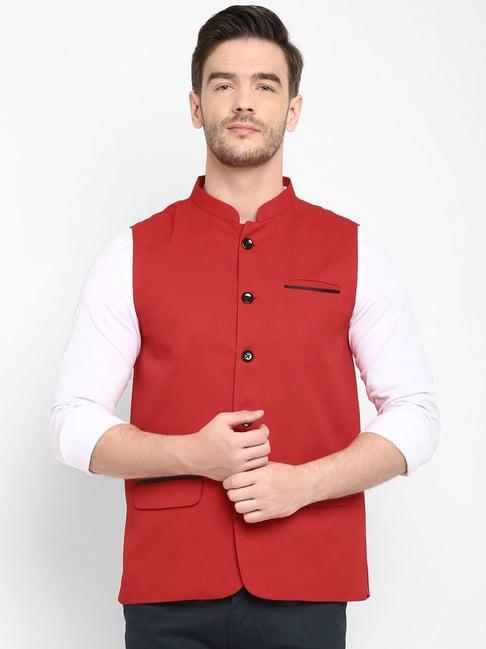 hangup red regular fit nehru jacket