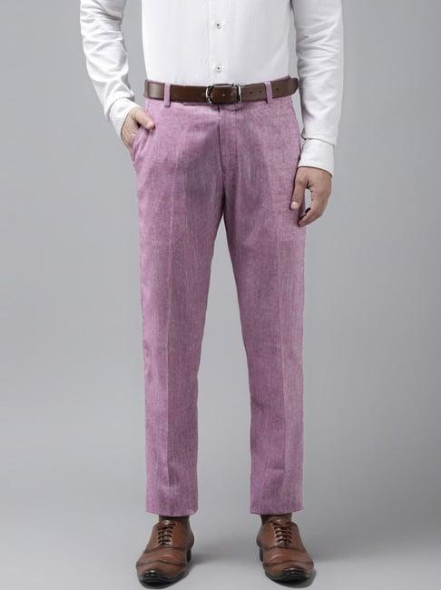 hangup purple cotton linen regular fit trousers