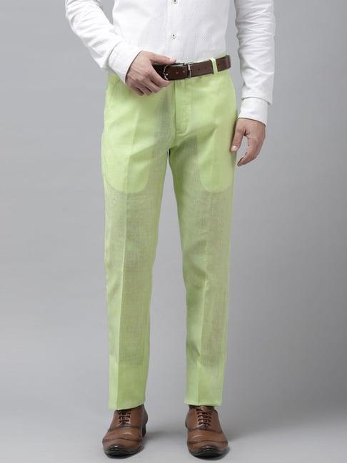 hangup lime green cotton linen regular fit trousers