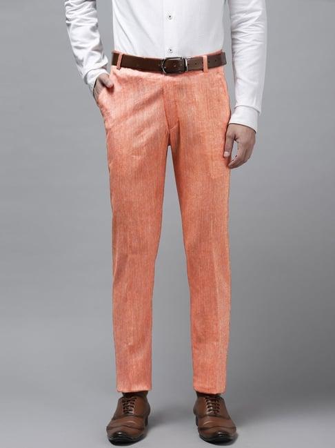 hangup orange cotton linen regular fit trousers