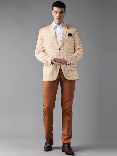 hangup peach & tan regular fit checks two piece suit