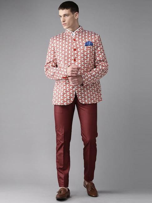 hangup maroon regular fit printed two piece suit