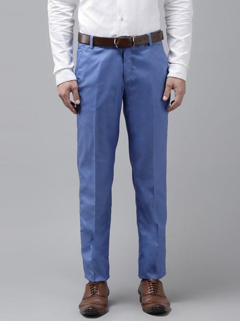 hangup blue regular fit flat front trousers