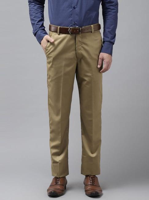 hangup khaki regular fit flat front trousers