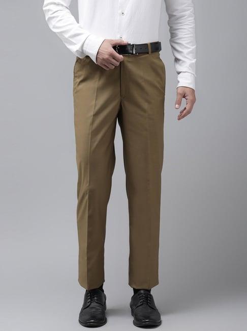 hangup khaki regular fit flat front trousers