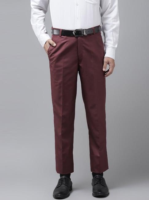 hangup maroon regular fit flat front trousers