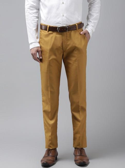 hangup mustard regular fit flat front trousers