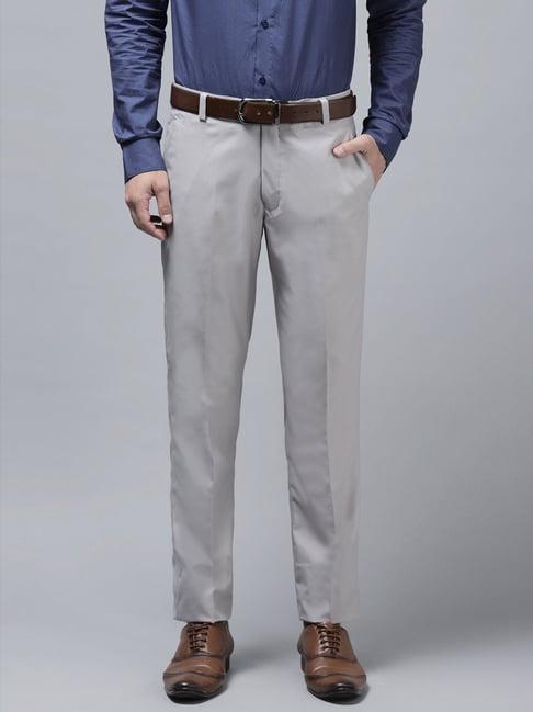 hangup grey regular fit flat front trousers