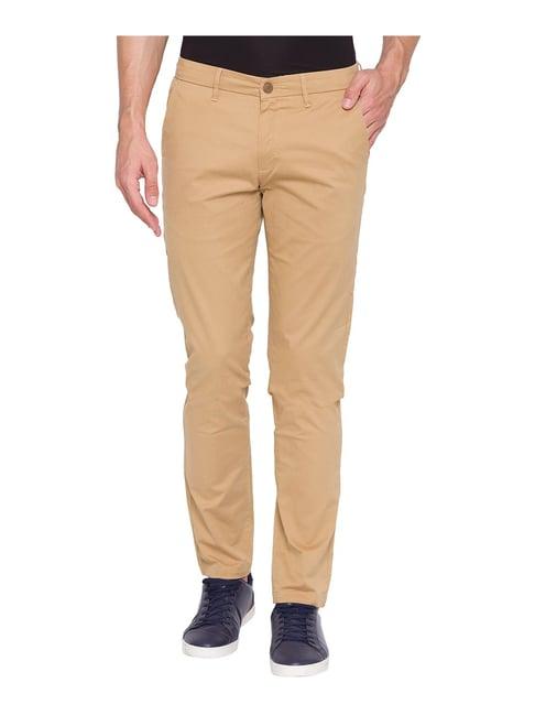 spykar beige flat front trousers