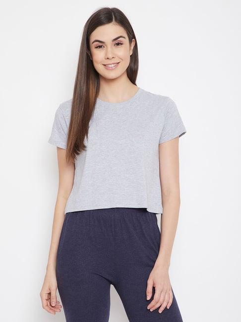 clovia grey textured crop tee