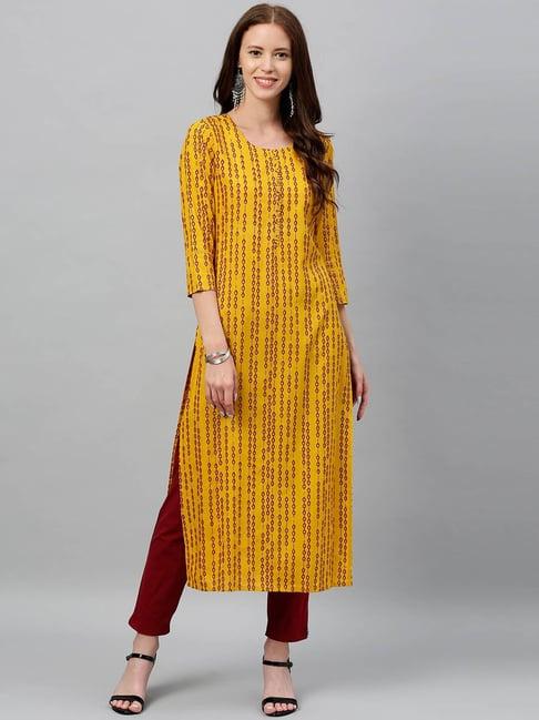 kipek mustard yellow rayon printed kurta