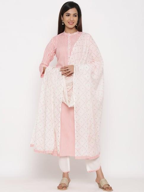 kipek peach cotton printed kurta with pant & dupatta