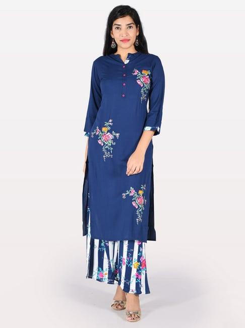 neeru's blue embroidered straight kurta