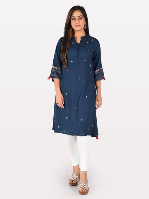 neeru's blue embroidered straight kurta