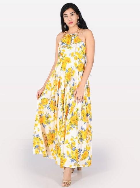 neeru's yellow printed a line kurta