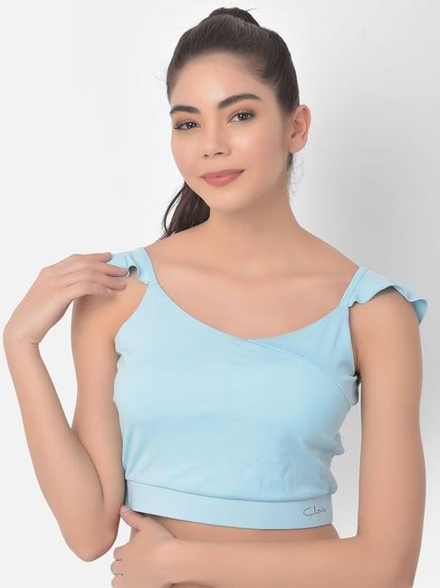 clovia blue slim fit crop top