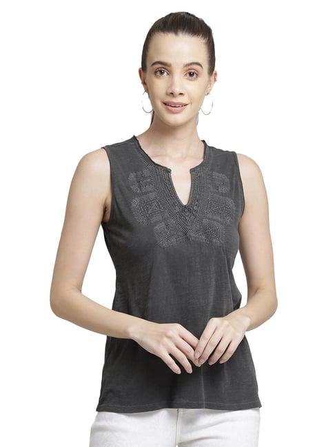 aditi wasan charcoal embroidered top