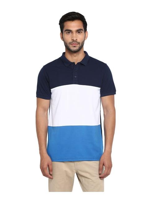 red chief blue & white colour-block polo t-shirt