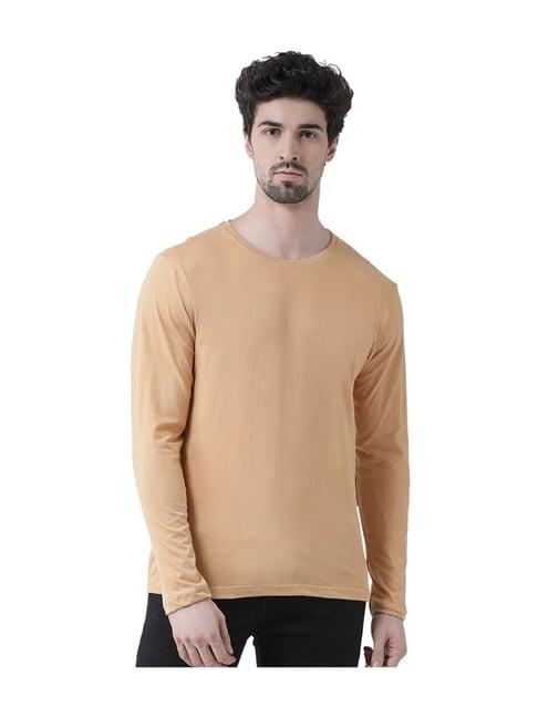 friskers beige full sleeves solid t-shirt