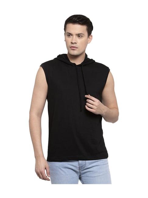 friskers black cotton solid hooded t-shirt