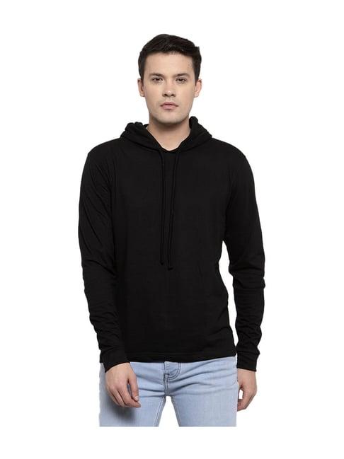 friskers black cotton full sleeves hooded t-shirt