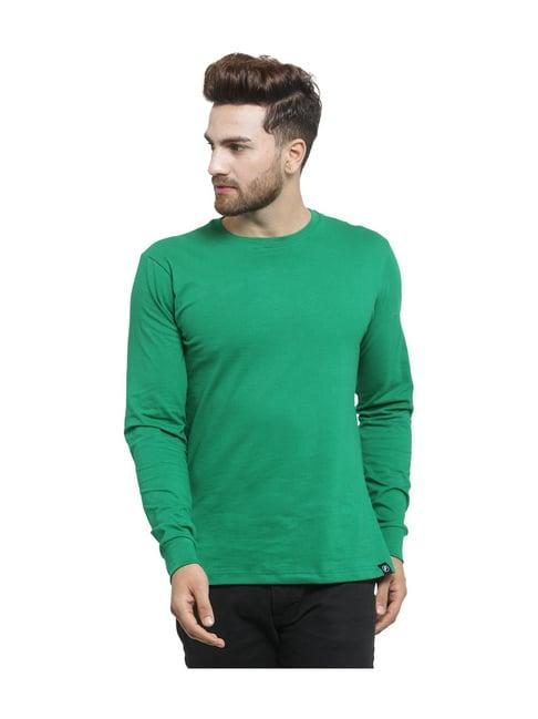 friskers green cotton full sleeves solid t-shirt