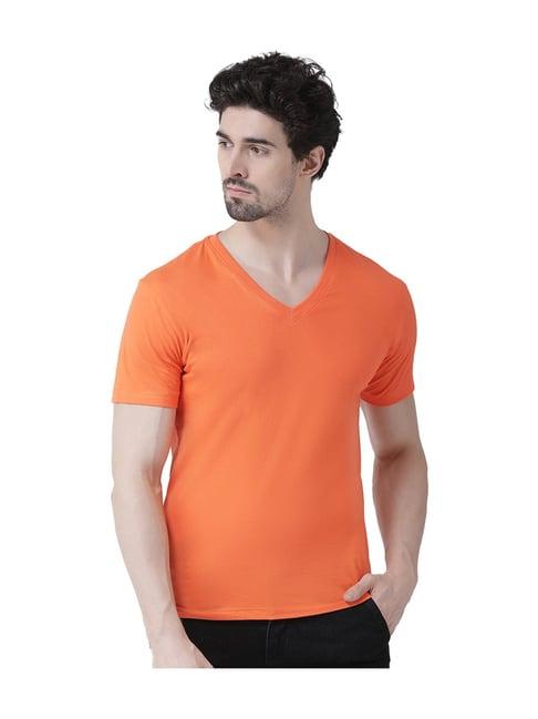 friskers orange cotton short sleeves solid t-shirt