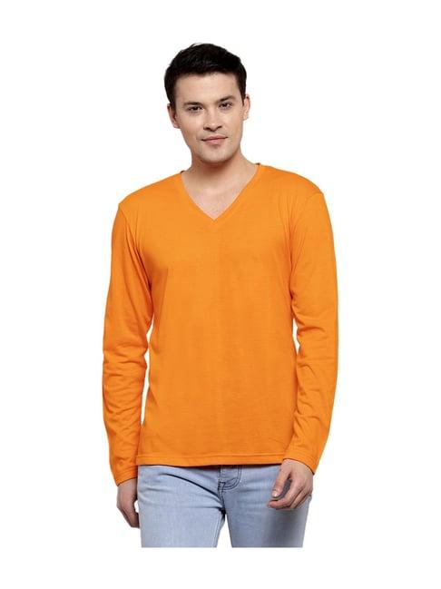 friskers orange cotton full sleeves solid t-shirt