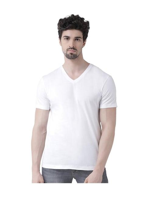 friskers white cotton solid comfort fit t-shirt