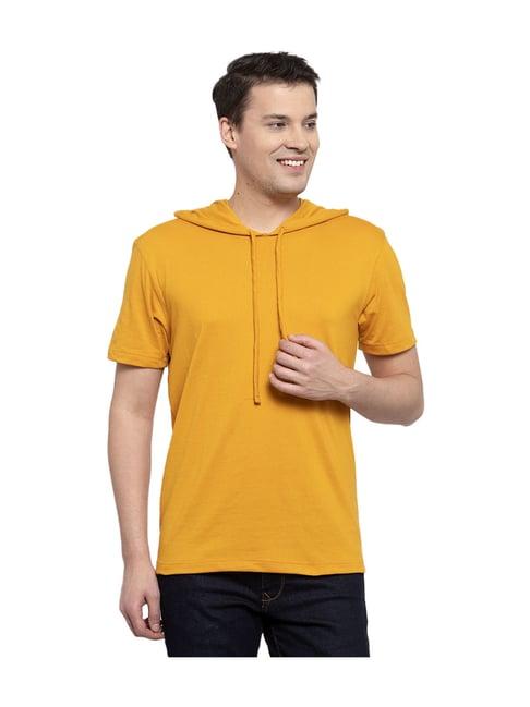 friskers mustard cotton short sleeves hooded t-shirt