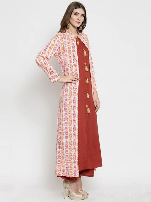 sera rust & white regular fit kurta with shrug