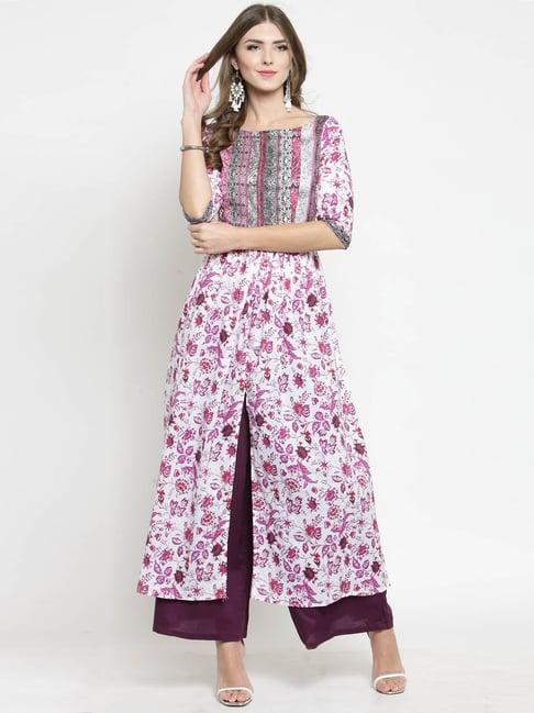 sera white & purple printed kurta with palazzos