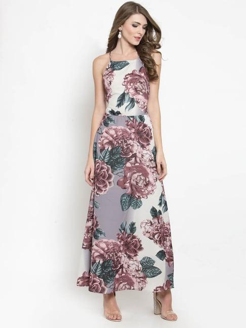 sera grey & pink floral print dress