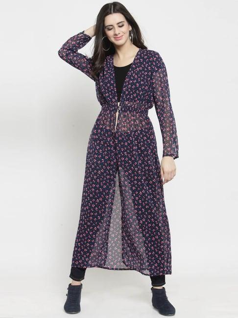 sera navy printed longline shrug