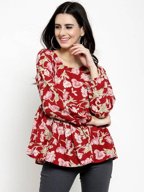 sera maroon floral print top