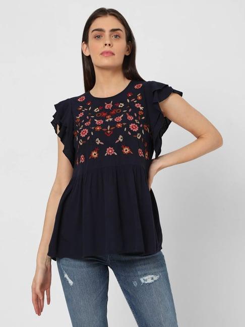 vero moda navy embroidered top