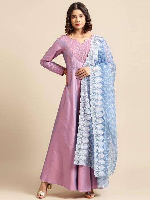 saadgi purple embellished a line kurta with dupatta