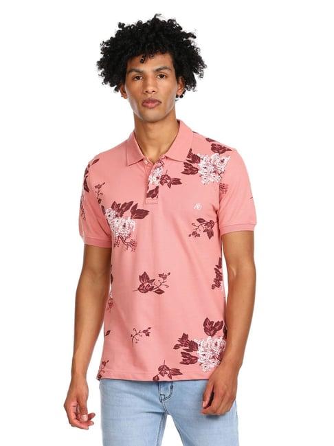 aeropostale pink cotton regular fit floral print polo t-shirt