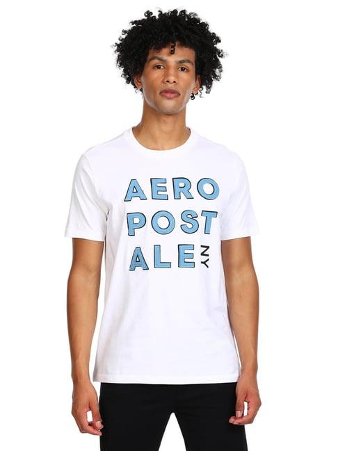 aeropostale white cotton regular fit logo printed t-shirt