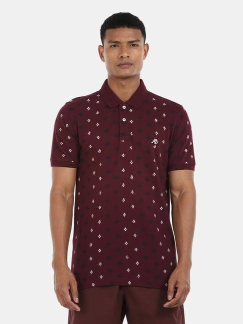 aeropostale maroon cotton regular fit printed polo t-shirt