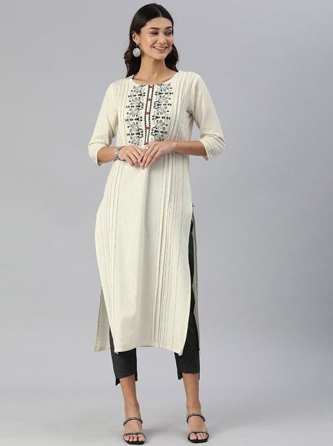 ksut white & black embroidered kurta pant set