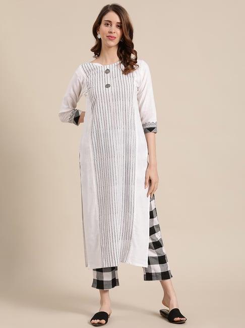 ksut white printed kurta pant set