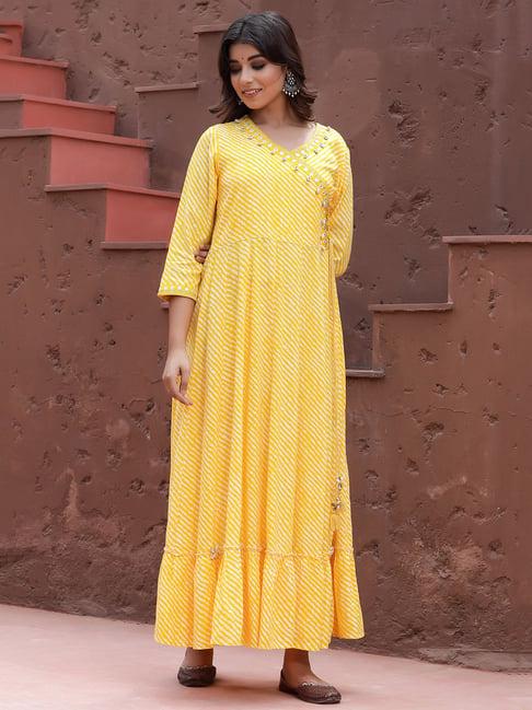 yufta yellow striped angrakha kurta