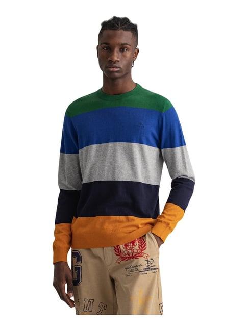 gant blue & grey cotton regular fit colour block sweater