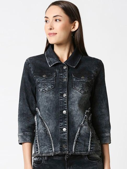 high star black distressed denim jacket