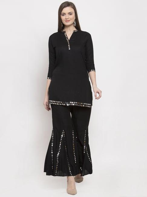 clora creation black embellished kurta sharara set