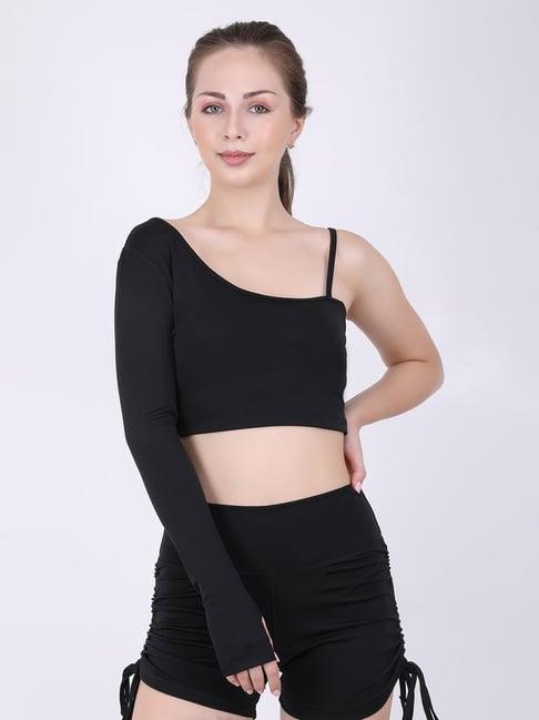 everdion  black full sleeve crop top