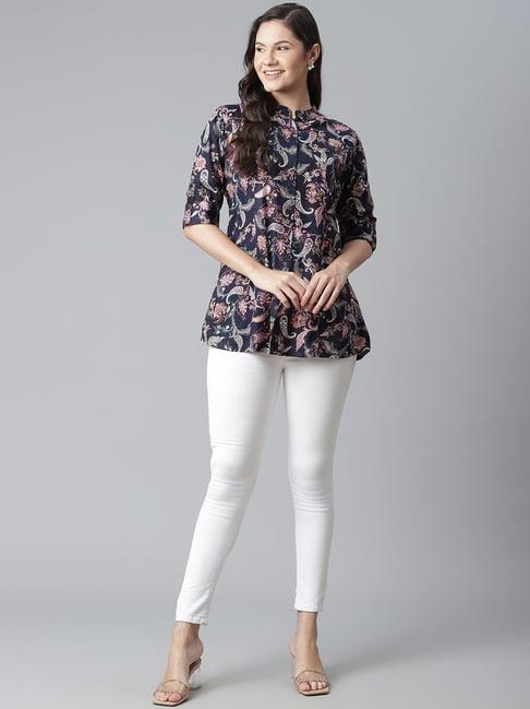 divena cotton blue floral top