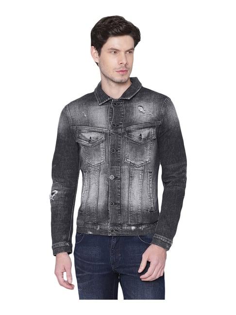 antony morato black cotton regular fit distressed jacket